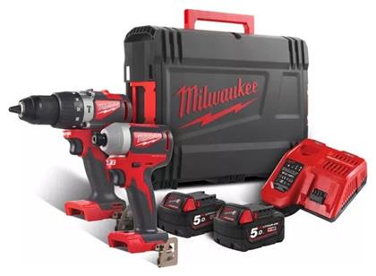 Milwaukee M18 BLPP2A2-502X Σετ Παλμικό Κατσαβίδι & Δραπανοκατσάβιδο 18V με 2 Μπαταρίες 5Ah και Θήκη