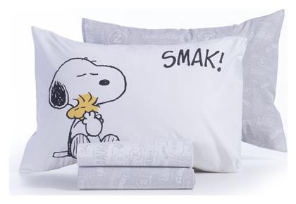 Nef-Nef Snoopy Smak Σετ Σεντόνια Μονά Βαμβακερά White/Grey 170x260cm 3τμχ