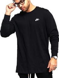 Nike Club Ανδρική Αθλητική Μπλούζα Μακρυμάνικη Μαύρη από το Cosmos Sport