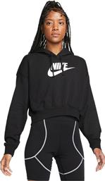 Nike Cropped Γυναικείο Φούτερ με Κουκούλα Μαύρο