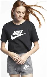 Nike Essential Γυναικείο Αθλητικό Crop Top Κοντομάνικο Μαύρο Μαύρο