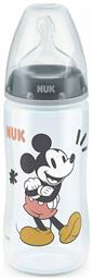 Nuk Πλαστικό Μπιμπερό First Choice Plus Temperature Control Mickey & Minnie Κατά των Κολικών με Θηλή Σιλικόνης 300ml για 6-18 μηνών Grey