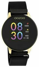 Oozoo Q00122 Stainless Steel 43mm Smartwatch με Παλμογράφο (Metal Mesh Strap Black With Gold)