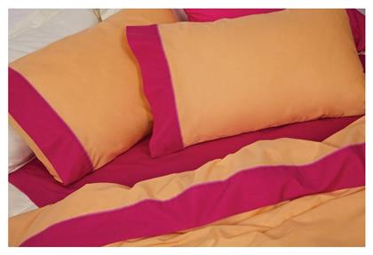 Palamaiki Colour Blocking Σετ Κουβερλί Υπέρδιπλο Βαμβακερό Apricot-Fuschia 220x240cm