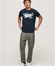 Pepe Jeans Ανδρικό T-shirt Navy Μπλε με Στάμπα