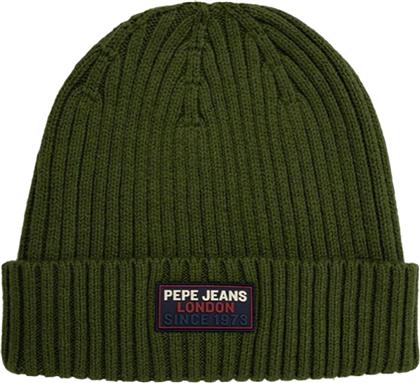 Pepe Jeans Beanie Ανδρικός Σκούφος με Rib Πλέξη σε Πράσινο χρώμα από το Plus4u