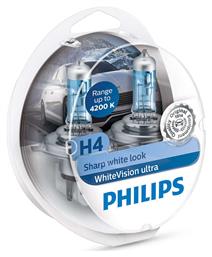 Philips Λάμπες Αυτοκινήτου WhiteVision Ultra H4 Αλογόνου 4200K Φυσικό Λευκό 12V 60W 2τμχ