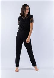Πιτζάμα γυναικεία κοντομάνικι Modal Black Lace από το Closet22