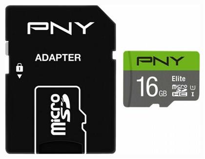 PNY Elite microSDHC 16GB Class 10 U1 UHS-I με αντάπτορα