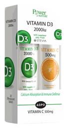 Power Of Nature Vitamin D3 & Vitamin C 500mg Βιταμίνη για Ανοσοποιητικό 2000iu Πορτοκάλι 40 αναβράζοντα δισκία