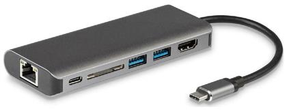 Powertech USB-C Docking Station με HDMI 4K PD Ethernet Ασημί (PTH-043)