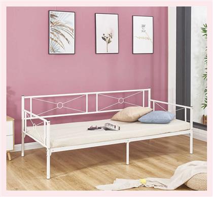 Queen Daybed Καναπές Κρεβάτι Μονό Μεταλλικό Λευκό για Στρώμα 90x190cm