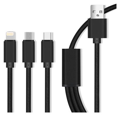 Regular USB to Lightning / Type-C / micro USB Cable Μαύρο 1m (OEM001520)