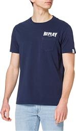 Replay Ανδρικό T-shirt Navy Μπλε Με Λογότυπο από το Plus4u