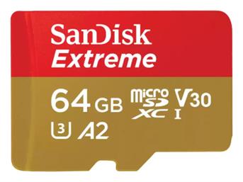 Sandisk Extreme microSDXC 64GB Class 10 U3 V30 A2 UHS-I με αντάπτορα SDSQXAH-064G-GN6MA