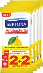 Septona Antibacterial Αντισηπτικά Μαντηλάκια Χεριών 4x15τμχ Λεμόνι