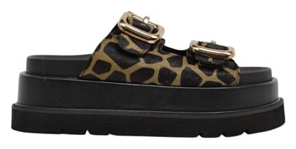 Seven Δερμάτινα Γυναικεία Σανδάλια Flatforms σε Μαύρο Χρώμα