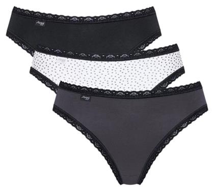 Sloggi 24/7 Weekend Tai Βαμβακερά Γυναικεία Slip 3Pack με Δαντέλα White/Black/Grey