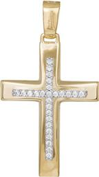 Σταυροί Βάπτισης - Αρραβώνα Δίχρωμος γυναικείος σταυρός Κ9 με πέτρες 045528 045528 Γυναικείο Χρυσός 9 Καράτια