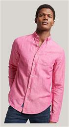 Superdry Stud Linen Ανδρικό Πουκάμισο Μακρυμάνικo Fuchsia