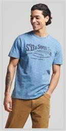 Superdry Vintage Script Ανδρικό T-shirt Γαλάζιο με Στάμπα