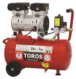 Toros Oil Free SILENT Μονοφασικό Κομπρεσέρ Αέρος με Ισχυ 1hp και Αεροφυλάκιο 24lt