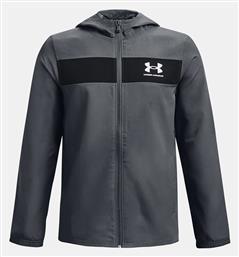 Under Armour Παιδικό Αθλητικό Μπουφάν Κοντό Αντιανεμικό με Κουκούλα Γκρι Boy's Sportstyle