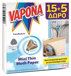 Vapona Mini Thin Moth Paper Σκοροκτόνο 20τμχ από το Pharm24