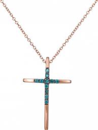 Βαπτιστικοί Σταυροί με Αλυσίδα Σταυρός σε ροζ gold K18 με Blue ocean diamonds 034254C 034254C Γυναικείο Χρυσός 18 Καράτια