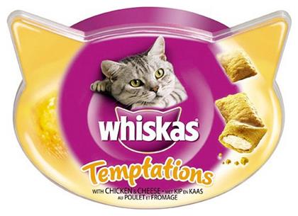 Whiskas Temptations Λιχουδιές Σνακ Γάτας με Κοτόπουλο & Τυρί 60gr από το ΑΒ Βασιλόπουλος
